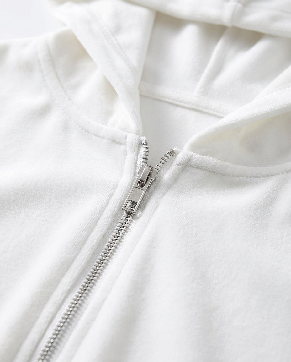 Relaxed Quarter-Zip Hoodie - White - close-up detail