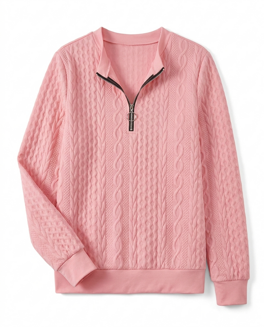 Cable-Textured Quarter-Zip Top - hero flat lay