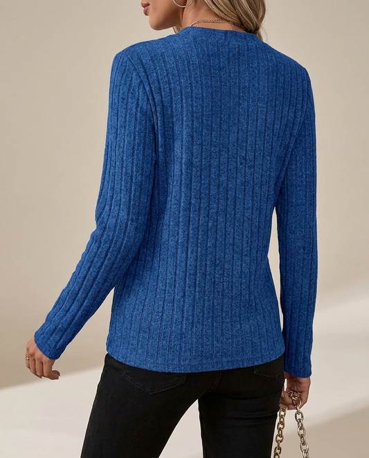 Ribbed Zip-Neck Top - back angle view