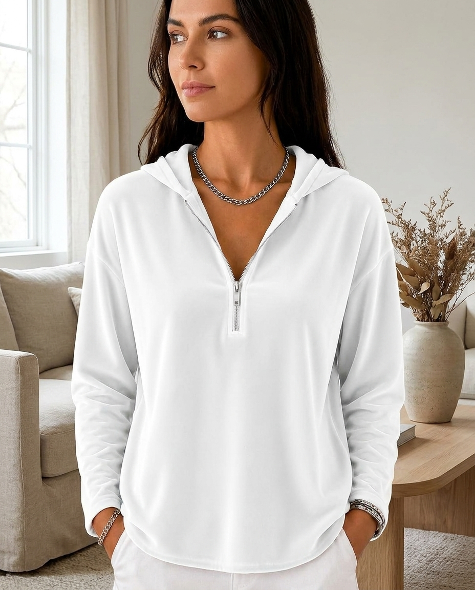Relaxed Quarter-Zip Hoodie - White - lifestyle shot
