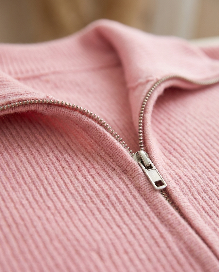 Stand Collar Zip Cardigan - close-up detail