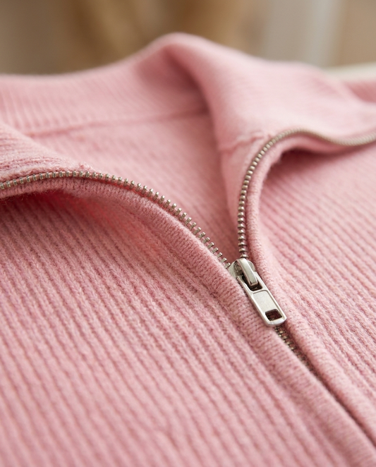 Stand Collar Zip Cardigan - close-up detail