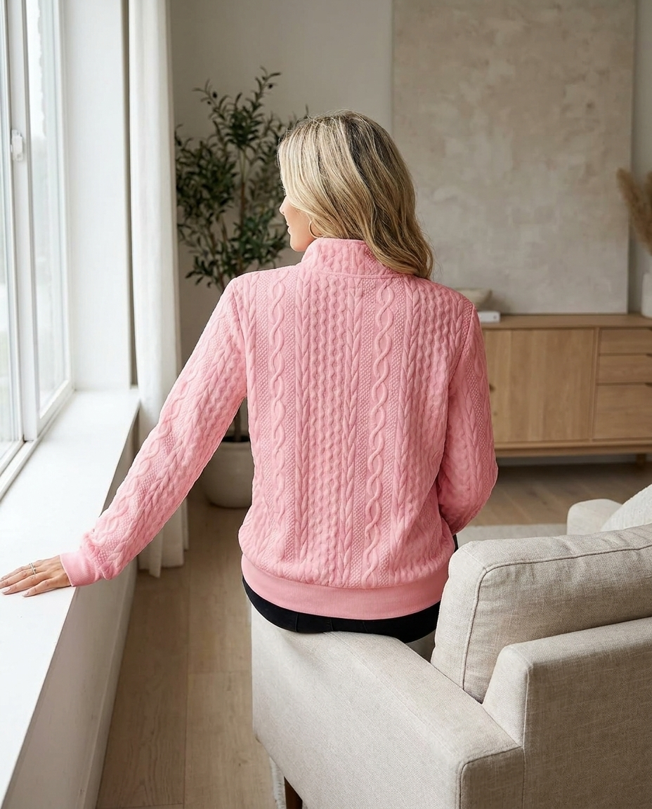 Cable-Textured Quarter-Zip Top - lifestyle shot